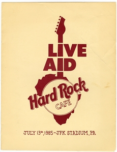 "Live Aid" Original Hard Rock Cafe Menu for the Concert Held at JFK Stadium