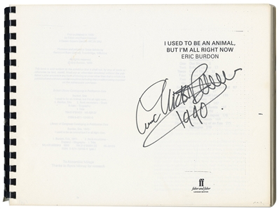 Eric Burdon Signed "I Used to be an Animal But Im All Right Now" Publishers Edition Book