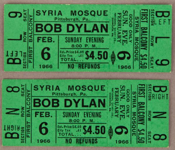 Bob Dylan Two Full Concert Tickets from 1966