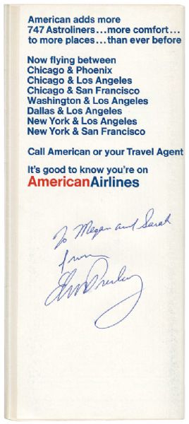 Elvis Presley Twice Signed and Inscribed American Airlines Schedule