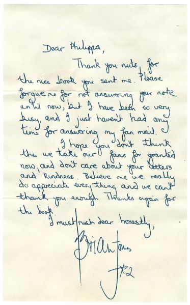 Brian Jones Handwritten and Signed Letter and Envelope