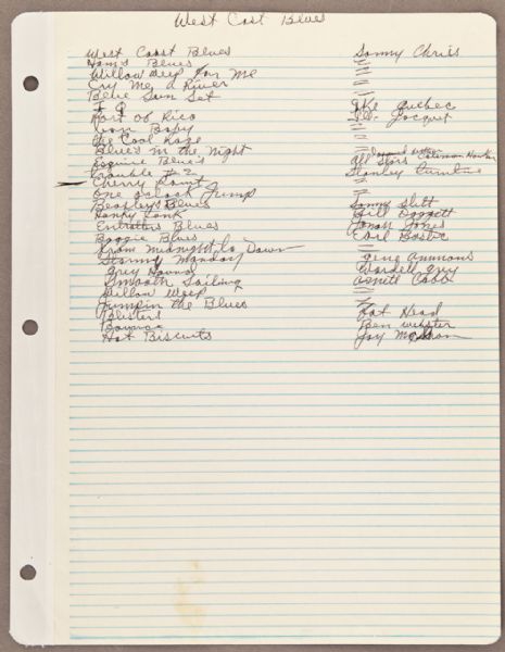 B.B. King Handwritten  Set List