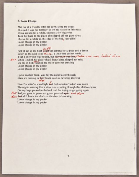 Bruce Springsteen Hand-Annotated "Loose Change" Typed Lyrics