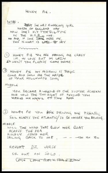 Paul McCartney Handwritten Lyrics  and John Lennon Signed Publishing Contract for "Honey Pie"