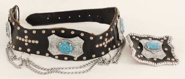 Elvis Presleys 1974 Custom Made Leather and Turquoise Belt 