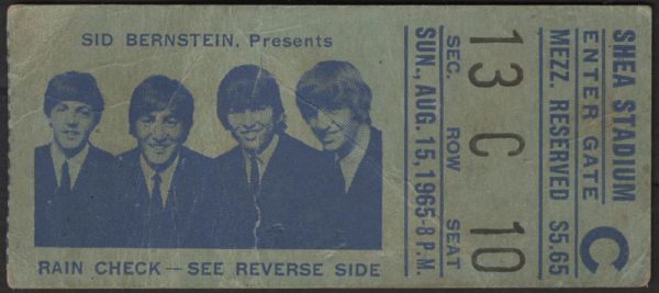 The Beatles 1965 Shea Stadium Ticket