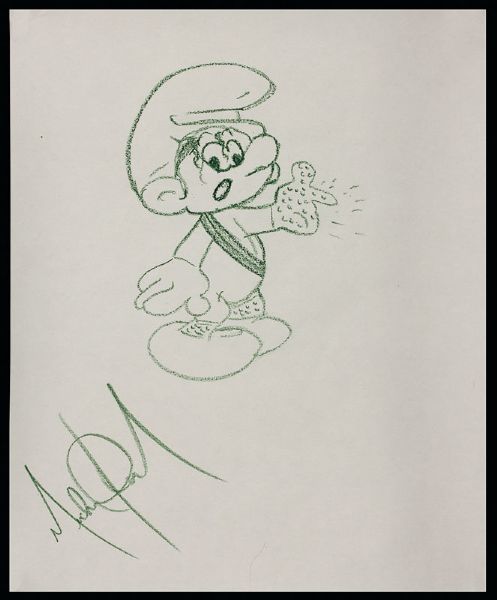 Michael Jackson Signed Hand Drawing of Smurf Wearing Crystal Glove