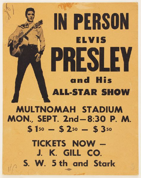 Elvis Presley Original 1957 Multnomah Stadium Concert Poster