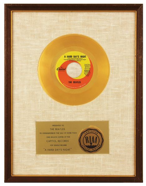 "A Hard Days Night" Original RIAA 45 Coin Style White Matte 45 Record Award Presented to The Beatles