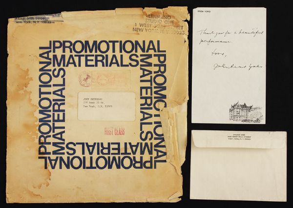 John Lennon & Yoko Ono Original Promotional Double Fantasy Envelope and Yoko Handwritten Note