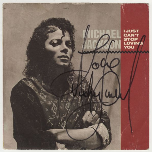 Michael Jackson Signed "I Just Cant Stop Loving You" 45 Record Sleeve