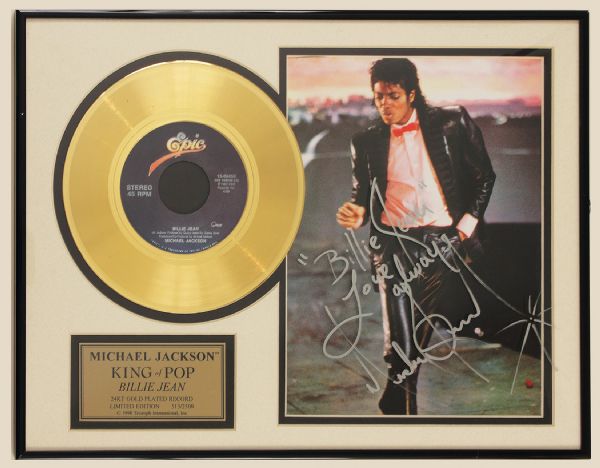Michael Jackson Signed "Billie Jean"  Limited Edition 24Kt Gold Record Award