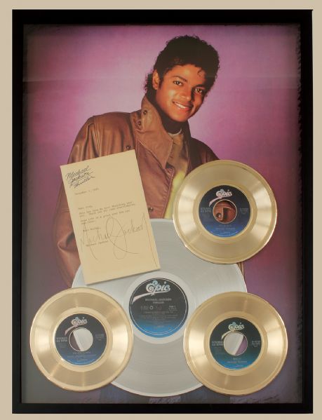 Michael Jackson Signed Letter With Original Multi Gold and Platinum Record Display