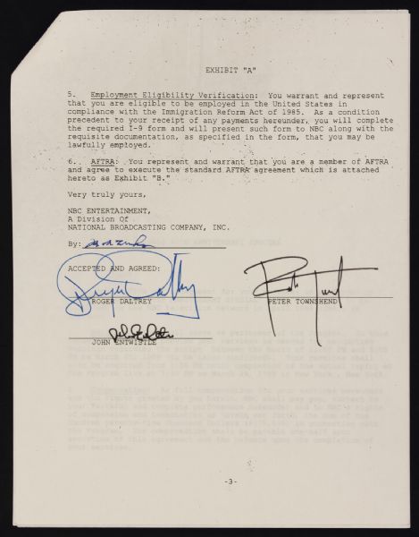 The Who Signed Original Contract for Atlantic Records 40th Anniversary TV Special 
