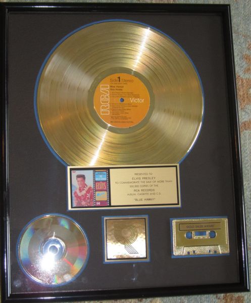 Elvis Presley ”Blue Hawaii" Original RIAA Gold Album, Cassette and CD Award Presented to Elvis Presley