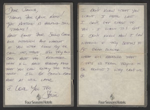 Stevie Ray Vaughan Handwritten & Signed To Fiance Janna Lapidus