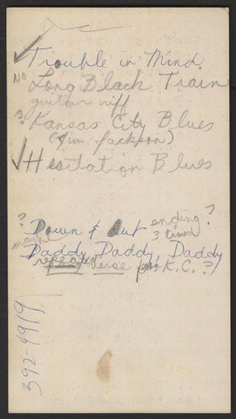 Janis Joplin Handwritten Song List