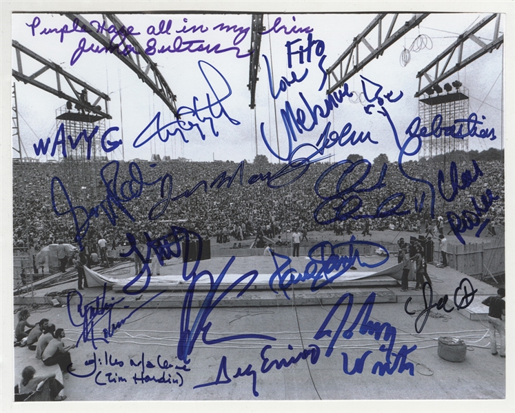 Woodstock 1969 Panorama Photograph Signed by 18 Festival Acts
