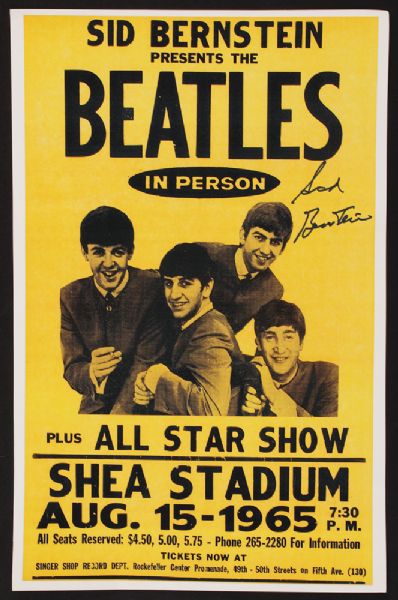 Sid Bernstein Signed Beatles Shea Stadium Concert Mini-Poster