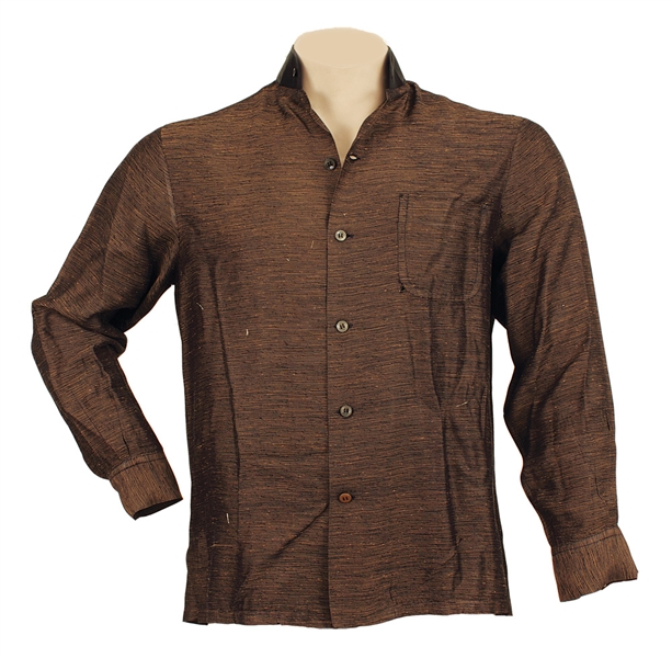 Elvis Presley 1950s Owned & Worn Custom Made Brown and Black Long-Sleeved Shirt