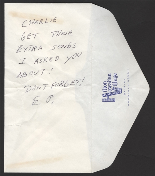 Elvis Presley Handwritten & Signed Note to Charlie Hodge