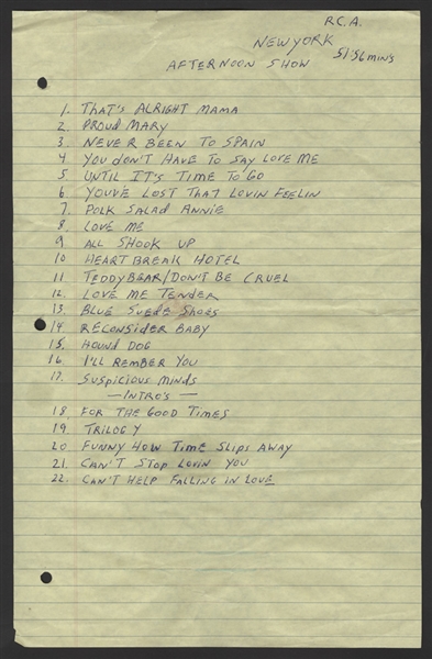 Elvis Presley Handwritten Song List