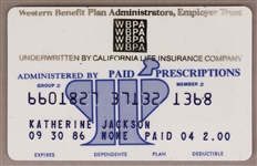 Katherine Jacksons Prescription Insurance Card