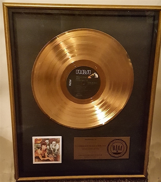 David Bowie "Diamond Dogs" Original RIAA Gold Album Award Presented to David Bowie