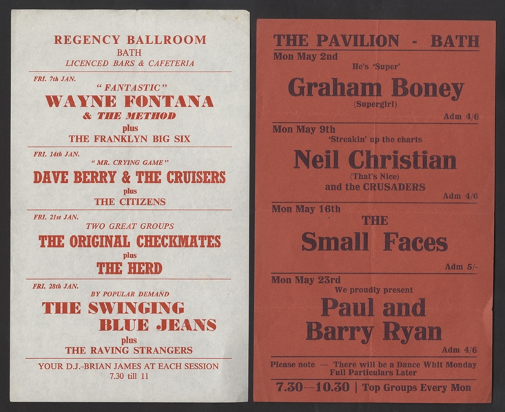 Regency Ballroom and Pavilion Original Concert Handbills Featuring The Small Faces and Others