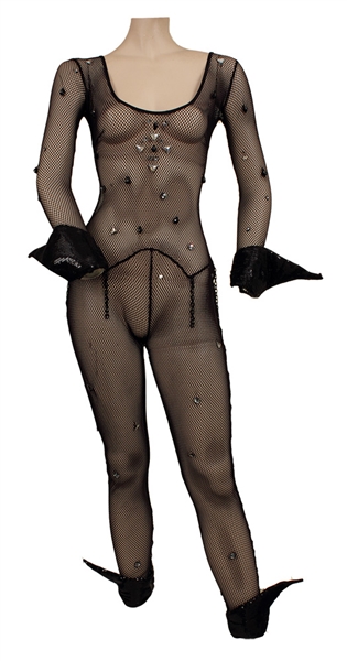 Nicki Minaj Pinkprint Tour Stage Worn Custom Made Beaded Black Fishnet Bodysuit