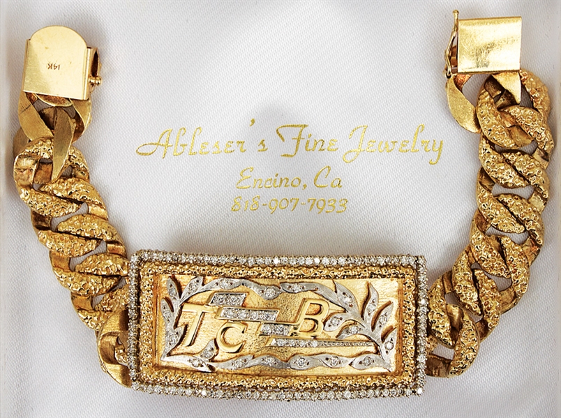 Charlie Hodge Owned & Worn Custom Made "TCB" Diamond & 14K Gold Bracelet