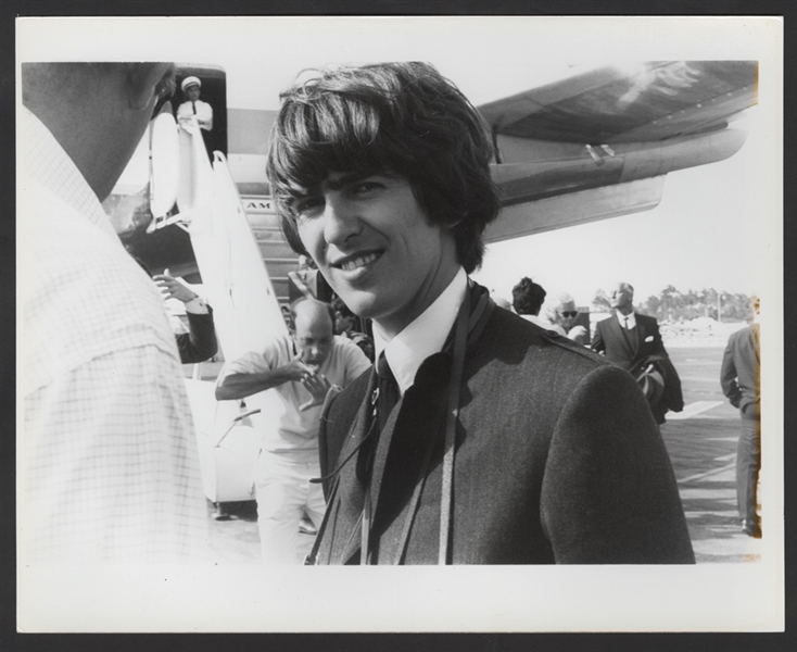 Beatles George Harrison Original Wire Stamped Gloria Stavers Photograph