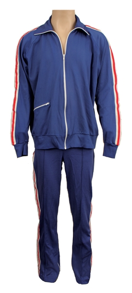 Elvis Presley Owned & Worn Blue Warm Up Suit With Red and White Stripes