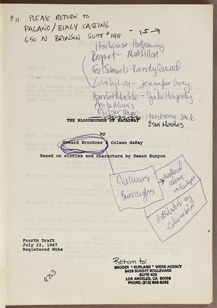 Madonnas Hand Annotated  Personally Owned "Bloodhounds of Broadway" Movie Script