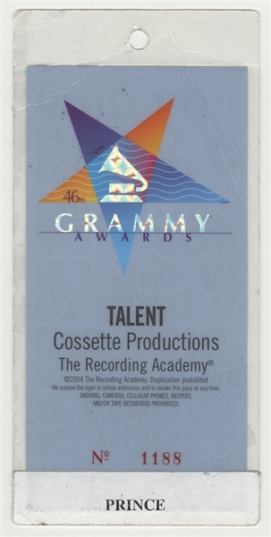 Princes Personally  Owned & Used  2004 Grammy Awards Talent Laminate