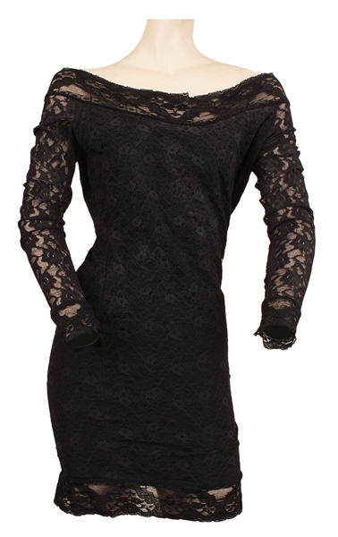 Stevie Nicks Owned and Worn Long Sleeved Black Lace Dress
