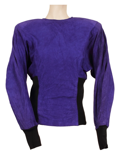 Janet Jackson Owned and Worn Purple Suede Long Sleeved Top with Black Side Panels