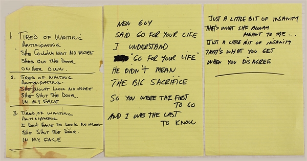 Jack Bruce Original Handwritten Song Lyrics 