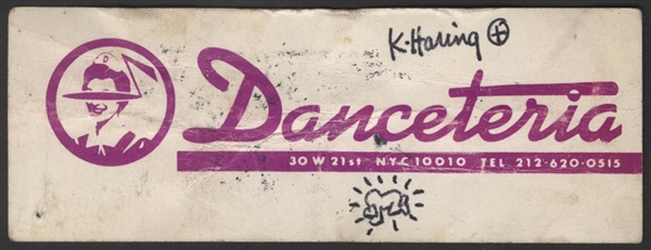 Keith Haring Signed with Hand Drawing Original Danceteria Free Drink Ticket 