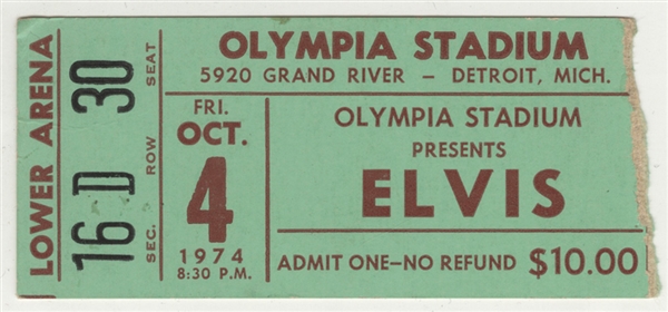 Elvis Presley Original 1974 Concert Ticket Stub