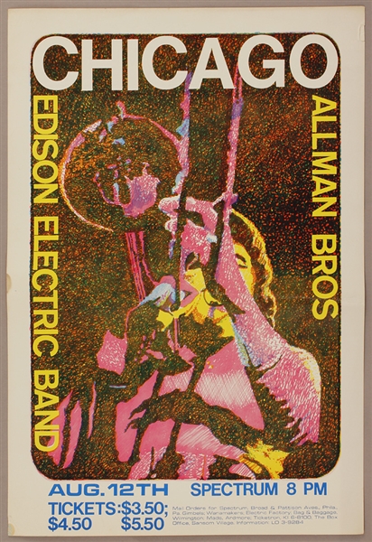 Chicago/Allman Brothers/Edison Electric Band Original 1970 Concert Poster
