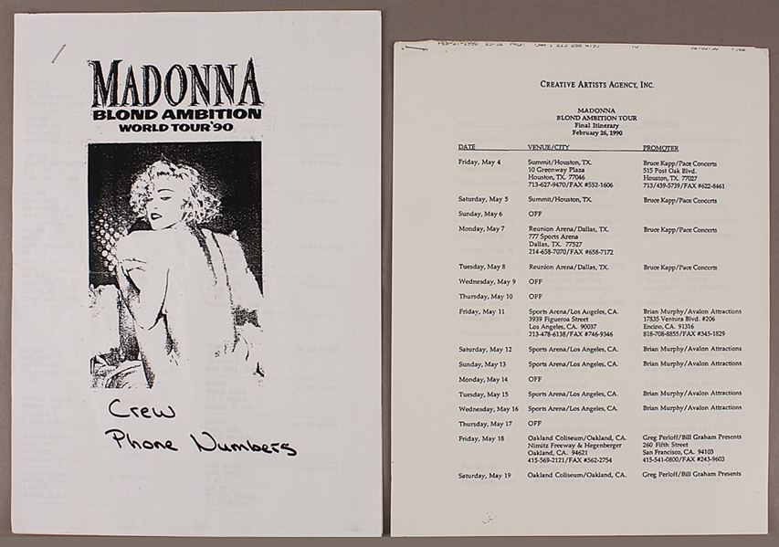 Madonnas Blonde Ambition Tour Original Itinerary and Crew Contact List