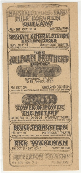 Bruce Springsteen/Allman Brothers Band Original Concert Handbill
