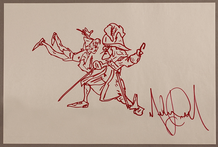Michael Jackson Signed Original 18 x 12 Drawing of Peter Pan and Captain Hook