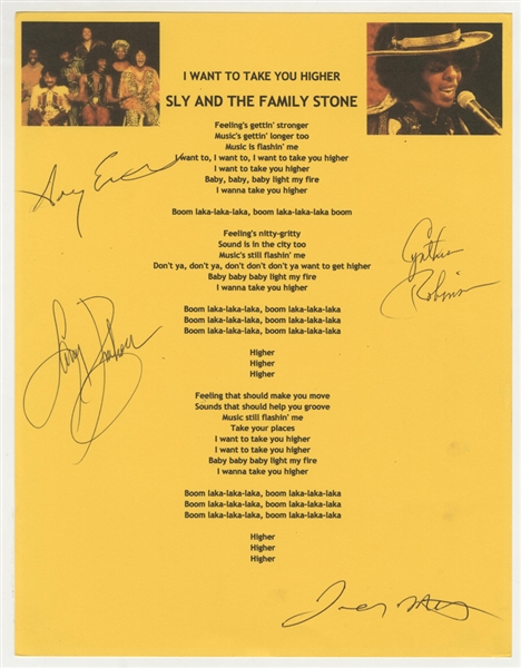 Sly & The Family Stone Band Members Signed "I Want to Take You Higher" Lyrics