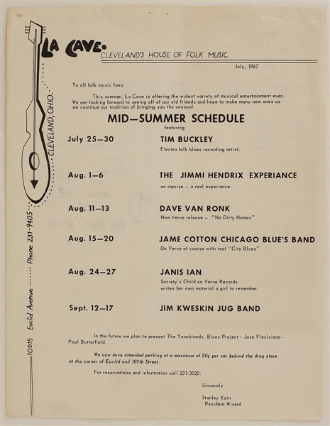 Jimi Hendrix Original 1967 Concert Handbill
