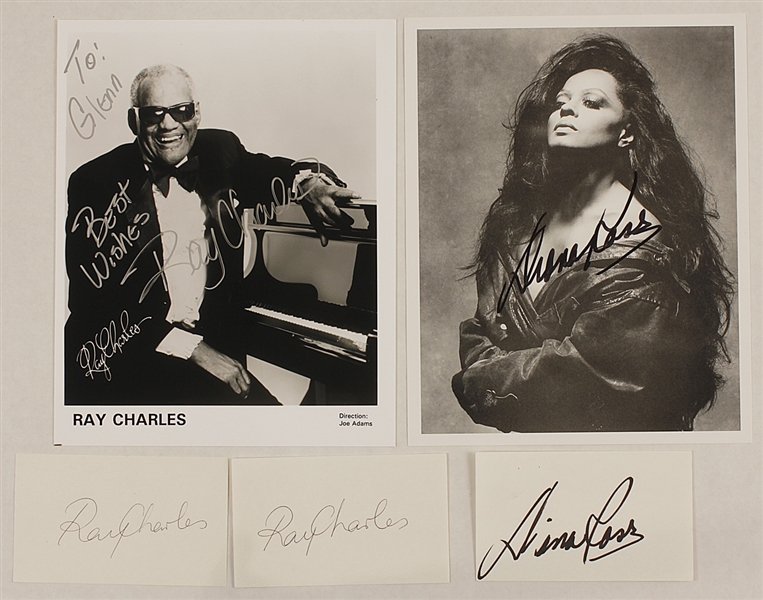Ray Charles and Diana Ross Signed & Inscribed Photographs and Signed Cards