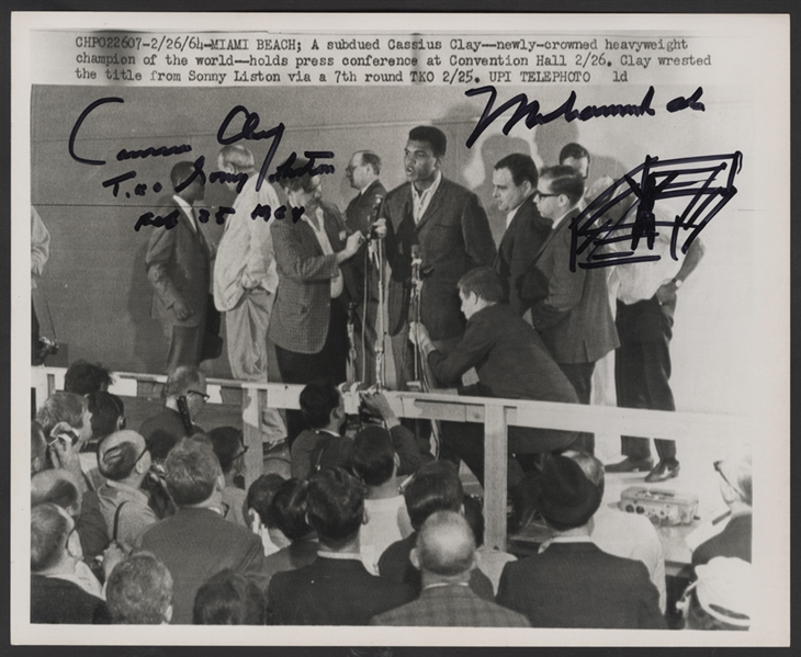 Muhammad Ali/Cassius Clay Twice Signed & Inscribed With Hand Drawing Sonny Liston Fight Original Wire Photograph