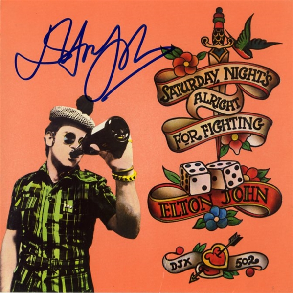 Elton John Signed Saturday Nights All Right for Fighting 45 Record Sleeve