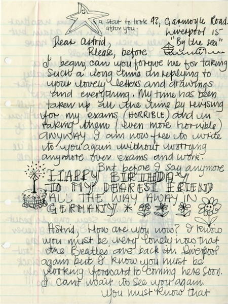 Cynthia Lennon Handwritten Letter to Astrid Kirchherr with Hand Drawings on Envelope